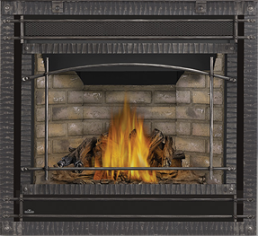 PHAZER® Log Set, Newport ™ Deluxe Decorative Brick Panels, Scalloped Wrought Iron Front 