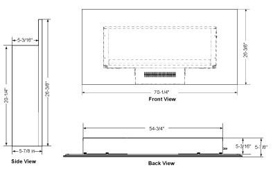 SimpliFire Modern Wall-Mount 70 Dimensions SF-WM70-BK