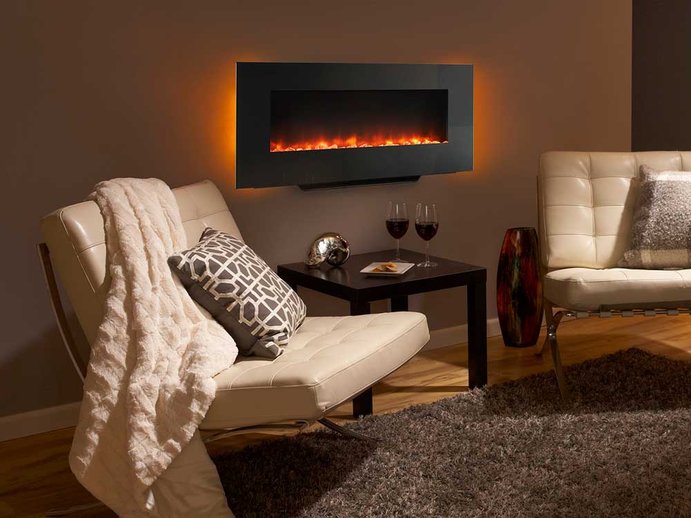 SimpliFire Modern Wall-Mount Electric Fireplace Orange Flame Amber Light