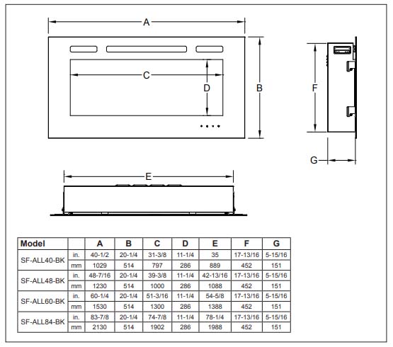 SimpliFire Allusion Specifications SimpliFire Allusion Specifications