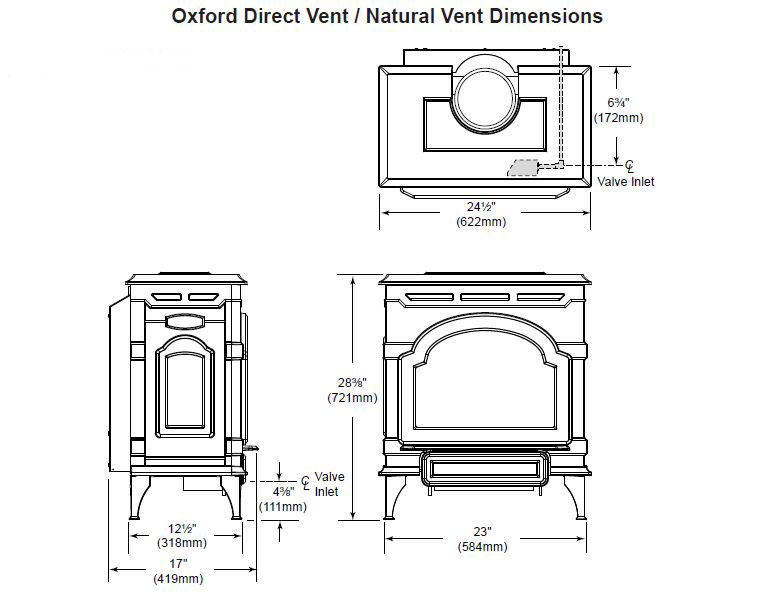 Majestic Oxford Direct Vent Gas Stove Dimensions