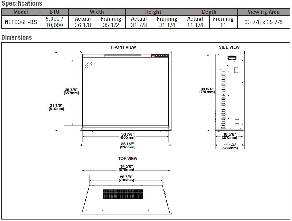 Napoleon Element 36 Specifications Dimensions