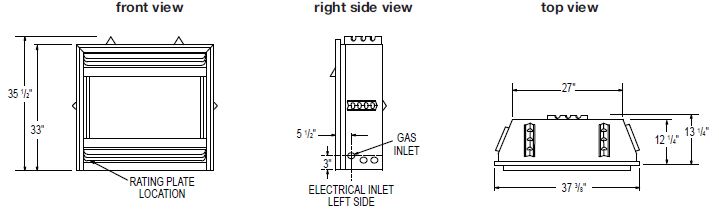 Napoleon GVF36-2 dimension diagrams