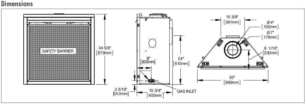 Napoleon Ascent X 36 GX36 Dimensions Diagram