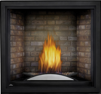 Napoleon STARFIRE HDX52 shown with Glass Embers in Fire Cradle with Newport Brick Panels