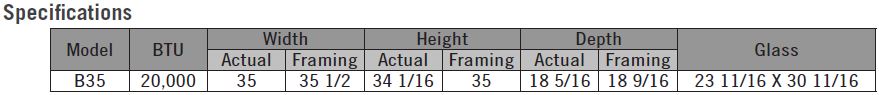 Napoleon Ascent 35 B35 Specifications Chart