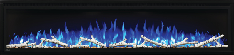 Image of Napoleon Entice 72 electric fireplace with Birch Logs and Blue Flames NEFL72CFH