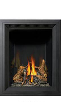 Image of Napoleon Park Avenue GD82NT-PA shown with Rectangular Black Surround with Safety Barrier, MIRRO-FLAME Porcelain Reflective Radiant Panels