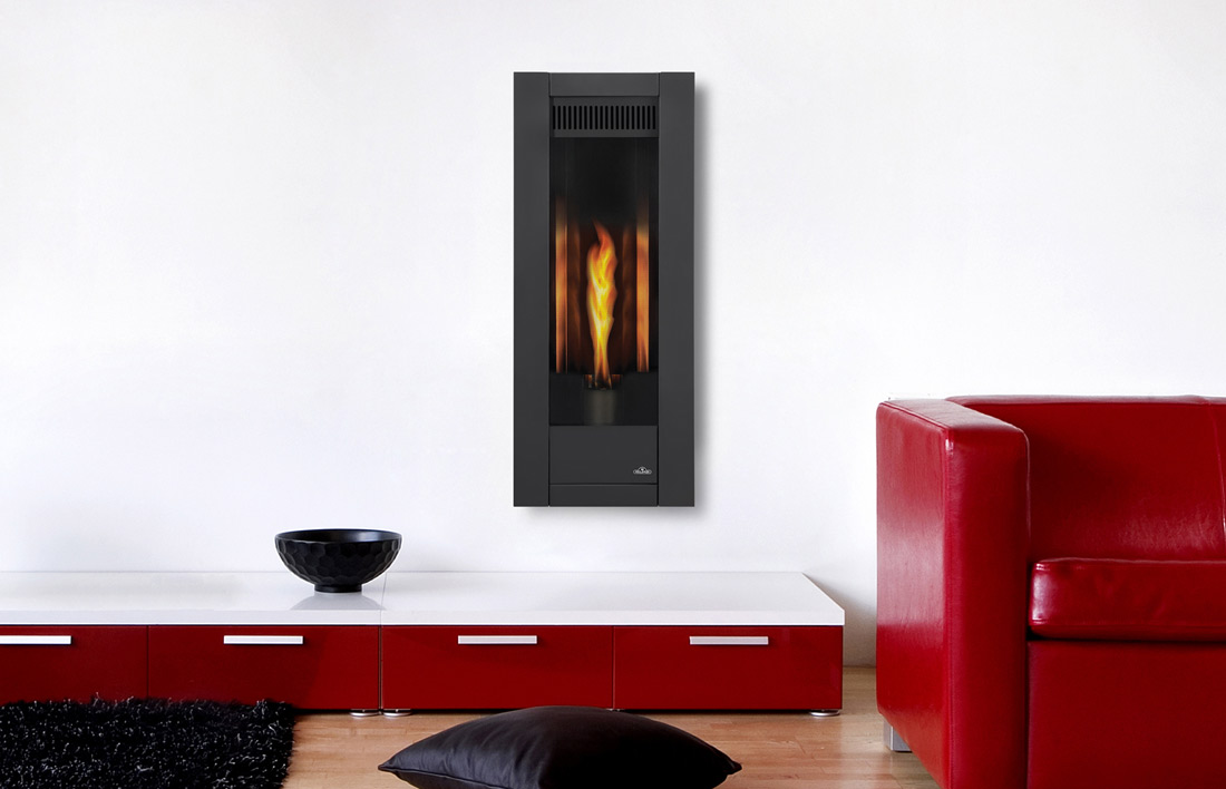 Napoleon Torch GT8 gas fireplace in living room with metallic black surround