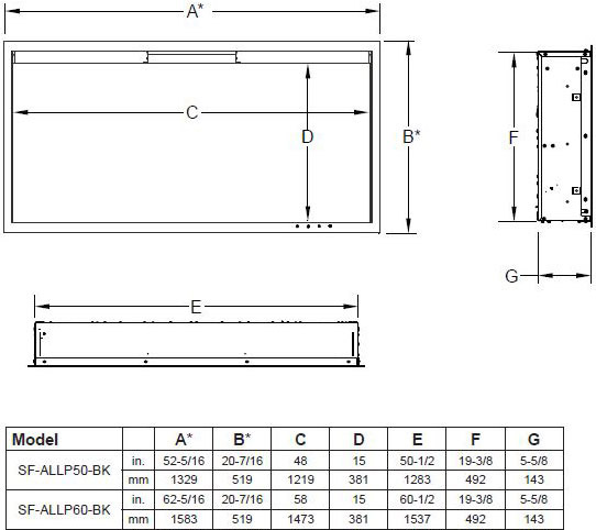 SimpliFire Allusion Platinum Electric Fireplace Dimensions