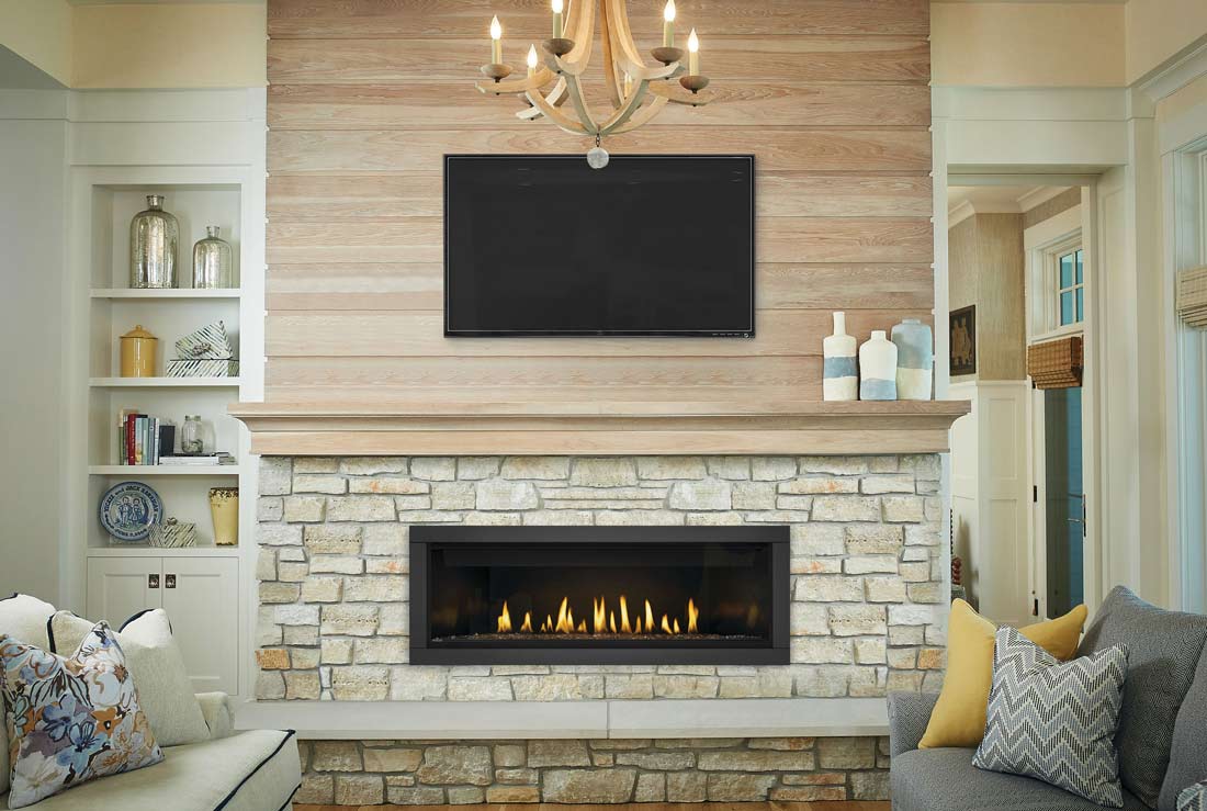 Napoleon Ascent Linear 56 fireplace shown installed in living room