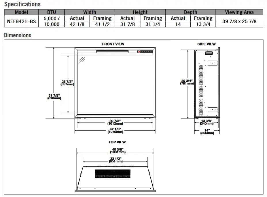 Napoleon Element 42 Specifications Dimensions