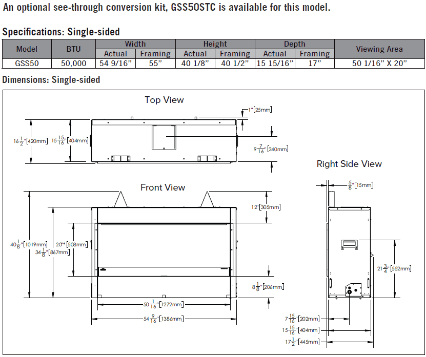 GSS50NE specifications and dimension diagrams