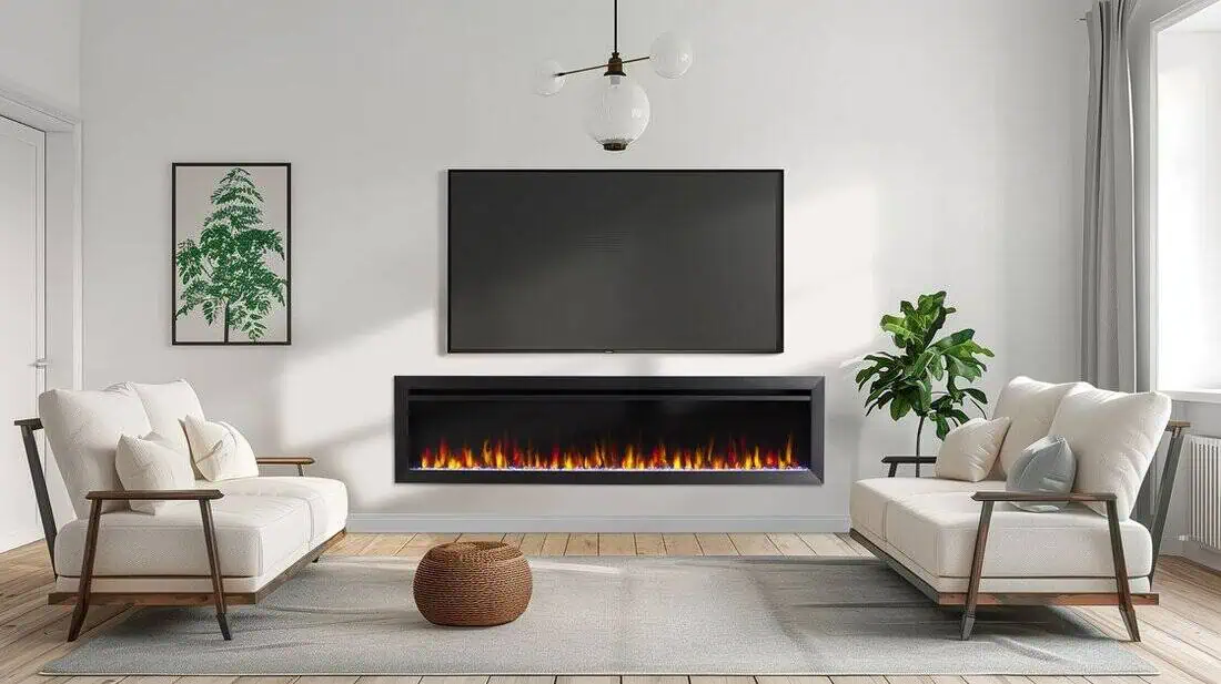 SimpliFire-Allusion-Slim-main Image of Majestic Allusion Slim Electric Fireplace shown in living room
