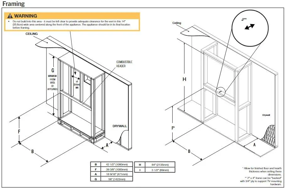 Napoleon BLX42 framing diagram