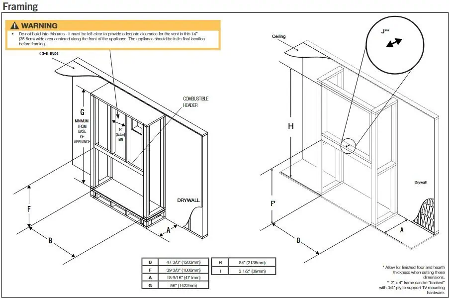 Napoleon BLX46 framing diagram