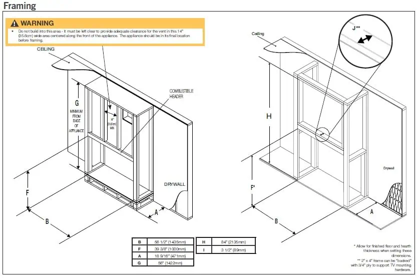 Napoleon BLP56 framing requirements diagram