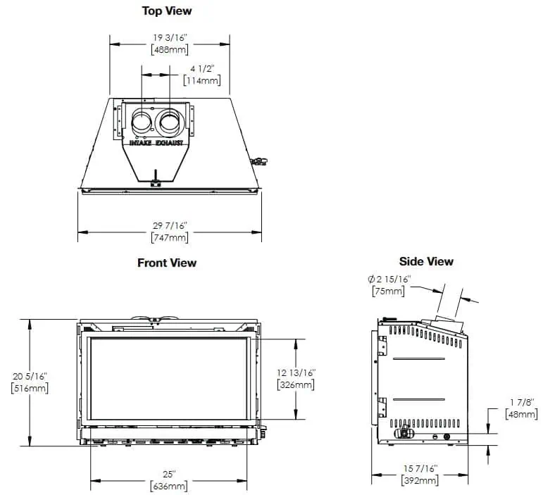 Napoleon Rosedale gas insert dimensions diargam