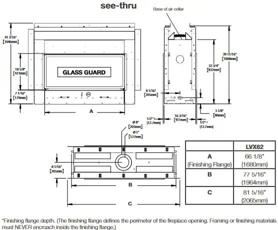 Napoleon LVX62 see-thru dimensions diagram