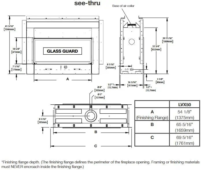 Napoleon LVX50 see-thru dimensions diagram