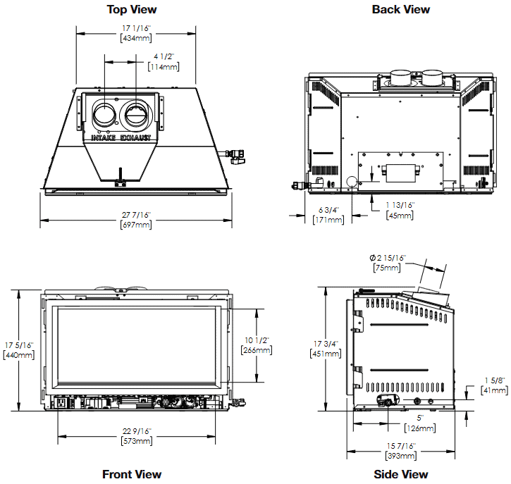 Napoleon Rosedale RD2NE gas insert dimensions diagram